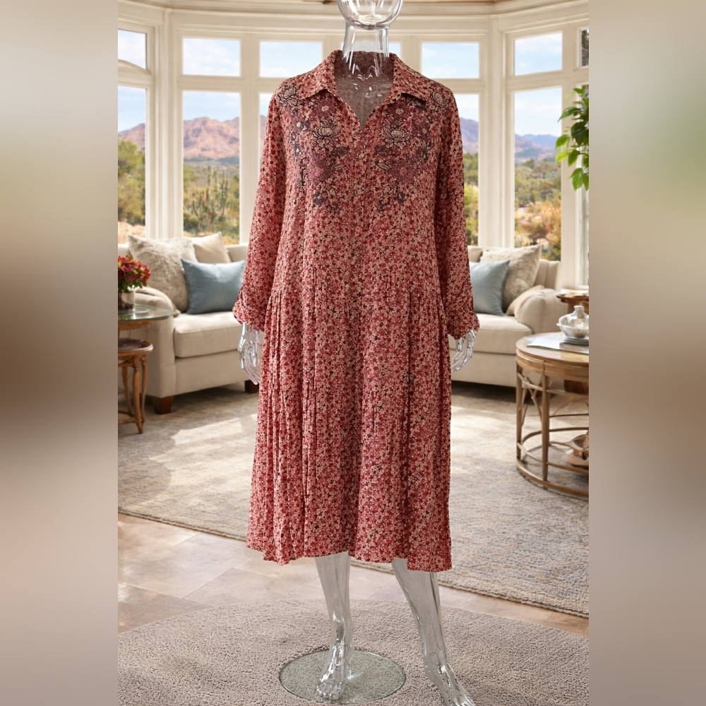 Boho 3XL Cottage Artisy Lagen Southwest Floral Tiered Embroidered Midi Dress New